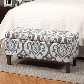 img 3 attached to 🏠 HomePop Slate Damask Large Upholstered Rectangular Storage Ottoman Bench with Hinged Lid - Stylish and Spacious Furniture for Your Home