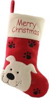 🐾 wewill 18’’ dog felt christmas stockings: paw-embroidered red xmas stocking for pets - lovely home holiday decoration & gift bag cuff логотип