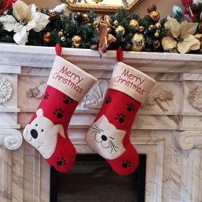 img 3 attached to 🐾 WEWILL 18’’ Dog Felt Christmas Stockings: Paw-Embroidered Red Xmas Stocking for Pets - Lovely Home Holiday Decoration & Gift Bag Cuff