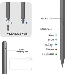 img 2 attached to ✏️ Карандаш-стилус для iPad 9-го поколения: активный перо с поддержкой отторжения ладони и технологией наклона | Совместим с iPad Pro, iPad 8-м/7-м поколением, iPad Mini 6-м поколением, iPad Air 4-м поколением (серый)