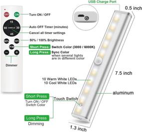 img 2 attached to 🔆 Wireless Under Cabinet Lighting Remote Control Rechargeable LED Closet Light Dimmable Under Counter Light Nightlight Bar with Timer for Kitchen Shelf Hallway Stairs, Multiple Colors - 4 Pack by SZOKLED