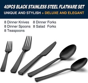 img 3 attached to 🍴 Ultimate Black Silverware Set: 40-Piece Stainless Steel Cutlery for 8, Dishwasher Safe