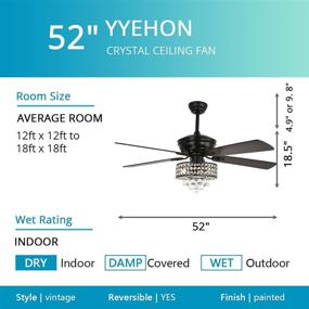 img 2 attached to 🔮 YYEHON 52 Inch Crystal Chandelier Fan with Lights and Remote Control, Industrial Ceiling Fan - Dual Finish Reversible Blades, Fandelier for Living Room, Dining Room, Bedroom, Family Room - Black