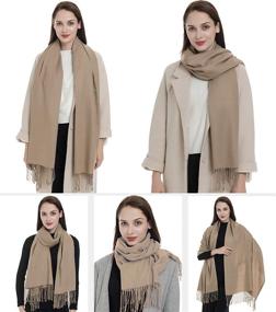 img 3 attached to 🧣 Cozy up with the Women's Large Soft Blanket Pashmina Scarf: Long Warm Shawls Wraps in Light Purple