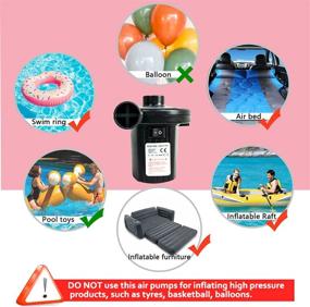 img 3 attached to 🔌 Versatile Electric Air Pump for Inflatables - High-Speed Petty Quick Pump with 3 Nozzles for Inflatable Couch, Compatible with Inflatable Mattress, Kayak, and More - Ideal for Outdoor Camping, Adults, and Kids - 110V AC/12V DC