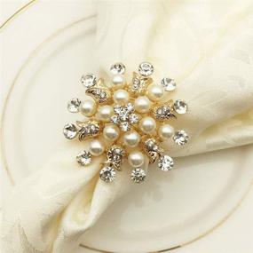 img 4 attached to 🌸 Joyindecor Flower Pearl Rhinestone Napkin Rings - Set of 6 Golden Napkin Ring Holders for Wedding Party Home Kitchen and Dining Table Décor