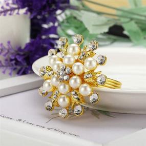 img 1 attached to 🌸 Joyindecor Flower Pearl Rhinestone Napkin Rings - Set of 6 Golden Napkin Ring Holders for Wedding Party Home Kitchen and Dining Table Décor