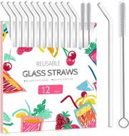 🌱 eco friendly reusable glass bent straws, set of 12 with 2 cleaning brushes - clear, dishwasher safe and shatter resistant logo