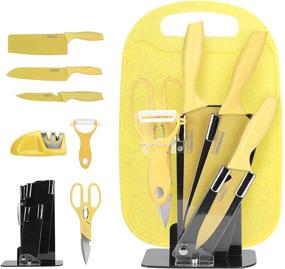 img 4 attached to 🔪 Hannah's Kitchen - Adorable 3-Piece Knife Set with Ceramic Peeler and Multipurpose Scissor, Dishwasher Safe for Beginners (Yellow)