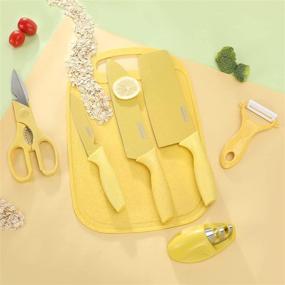 img 1 attached to 🔪 Hannah's Kitchen - Adorable 3-Piece Knife Set with Ceramic Peeler and Multipurpose Scissor, Dishwasher Safe for Beginners (Yellow)