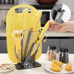 img 2 attached to 🔪 Hannah's Kitchen - Adorable 3-Piece Knife Set with Ceramic Peeler and Multipurpose Scissor, Dishwasher Safe for Beginners (Yellow)