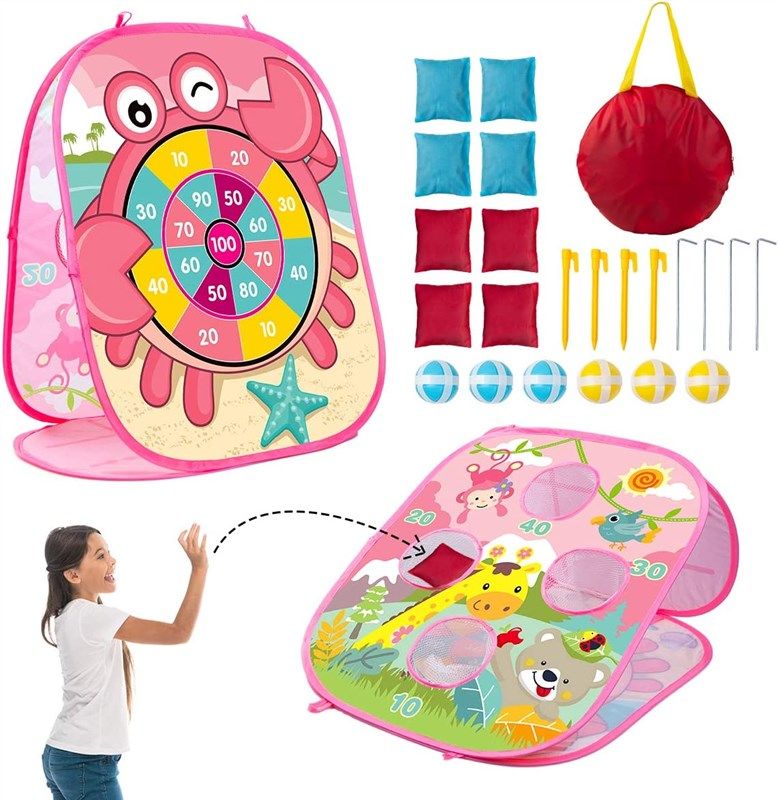 outside toddlers collapsible cornhole birthday 로고