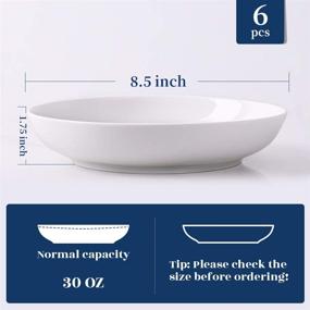 img 1 attached to Y YHY Pasta Bowls Set of 6 - Large 30oz White Porcelain Soup & Salad Bowls, Microwave and Dishwasher Safe