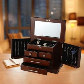 img 3 attached to 💎 French-inspired Mirror Lock Necklace Jewelry Box with Elegant Mahogany Wood Finish