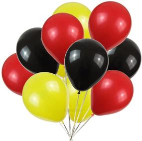 img 3 attached to 🎈 Яркие вечеринковые шары: 100 штук, размер 12 дюймов, в черном, желтом и красном оттенках.