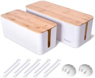 📦 organize and conceal: 2 pack large wooden style cable management box with baby-pets proof lock - perfect for tv wires, computers, routers, usb hubs, and under desk power strips (white) logo
