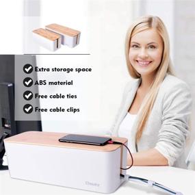 img 1 attached to 📦 Organize and Conceal: 2 Pack Large Wooden Style Cable Management Box with Baby-Pets Proof Lock - Perfect for TV Wires, Computers, Routers, USB Hubs, and Under Desk Power Strips (White)