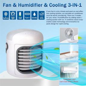 img 2 attached to 🌬️ Portable Air Conditioner, Personal Air Cooler - 3-in-1 Evaporative with 3 Speeds, Ice Packs, 2500mAh Battery (White Upgrade): Stay Cool Anywhere!