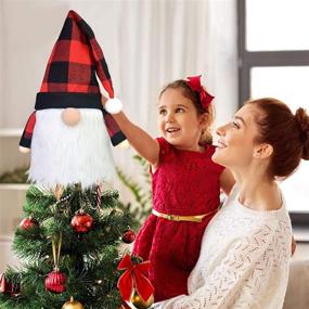 img 1 attached to Hongsome Gnome Christmas Tree Topper: Large 23.6 Inch Plaid Hat with Buffalo Check, Scandinavian Gnomes Plush Decoration for Holiday Home Décor Toy - Red & Black Xmas Santa Tomte Tree Toppers