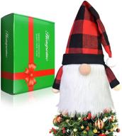 hongsome gnome christmas tree topper: large 23.6 inch plaid hat with buffalo check, scandinavian gnomes plush decoration for holiday home décor toy - red & black xmas santa tomte tree toppers logo