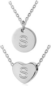 img 4 attached to 💖 Silver Heart and Disc Letter Necklaces for Women Initial Pendant Necklace for Girls - WIGERLON