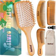 🌿 bekind nature bristles (4 pcs) wooden hair brush paddle detangling and hair comb kit: scalp massager & bamboo comb, unisex gift set for women - includes gift bag logo