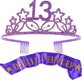 img 4 attached to 🎉 13th Birthday Party Set: Purple Tiara, Sash, and Crown Decorations for Girls