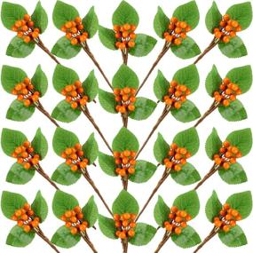 img 4 attached to Vibrant Set of 20 Orange Artificial Holly Berries Twig Stem Faux Flowers - Ideal for Christmas Tree Decorations and DIY Crafts (Style B)