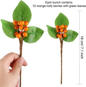 img 3 attached to Vibrant Set of 20 Orange Artificial Holly Berries Twig Stem Faux Flowers - Ideal for Christmas Tree Decorations and DIY Crafts (Style B)