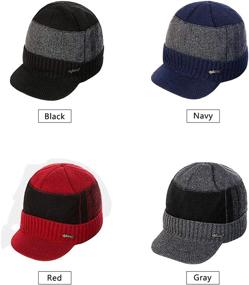 img 2 attached to 🧢 YOYEAH Men's Outdoor Newsboy Hat Winter Warm Thick Knit Beanie Cap with Visor and Fleece Lining for Skull Skiing