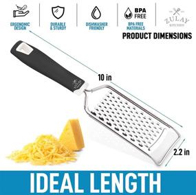 img 2 attached to 🧀 Zulay Kitchen Professional Cheese Grater Stainless Steel - Durable Rust-Proof Metal Lemon Zester Grater With Handle - Flat Handheld Grater For Cheese, Chocolate, Spices, And More - Black: A High-Quality Cheese Grater for All Your Culinary Needs