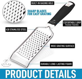 img 3 attached to 🧀 Zulay Kitchen Professional Cheese Grater Stainless Steel - Durable Rust-Proof Metal Lemon Zester Grater With Handle - Flat Handheld Grater For Cheese, Chocolate, Spices, And More - Black: A High-Quality Cheese Grater for All Your Culinary Needs