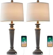 💡 portres 27.75'' rustic 2 usb table lamp set of 2: traditional farmhouse beside lamp for bedroom and living room with usb charging port логотип