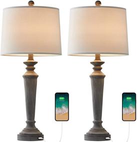 img 4 attached to 💡 PORTRES 27.75'' Rustic 2 USB Table Lamp Set of 2: Traditional Farmhouse Beside Lamp for Bedroom and Living Room with USB Charging Port