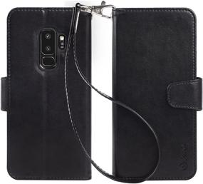 img 1 attached to 📱 Arae Case Samsung Galaxy S9 Plus - Wrist Strap Flip Folio with Kickstand Feature - PU Leather Wallet Case with ID & Credit Card Pockets - Black