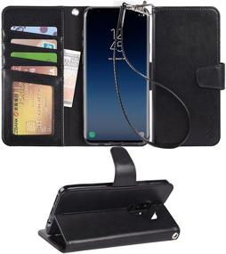 img 4 attached to 📱 Arae Case Samsung Galaxy S9 Plus - Wrist Strap Flip Folio with Kickstand Feature - PU Leather Wallet Case with ID & Credit Card Pockets - Black