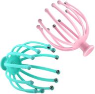 🧖 head scalp massagers for headache relief and scalp stress relaxation - 12 roller balls prongs head massage scratcher for deep relaxation, hair stimulation - ergonomic handle - 2pc set in blue and pink logo