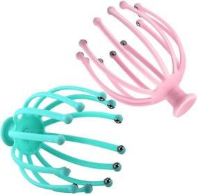 img 4 attached to 🧖 Head Scalp Massagers for Headache Relief and Scalp Stress Relaxation - 12 Roller Balls Prongs Head Massage Scratcher for Deep Relaxation, Hair Stimulation - Ergonomic Handle - 2PC Set in Blue and Pink