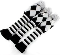 🧦 vintage pom pom sock headcover set - knit 3 pieces in gray & black - brand new logo