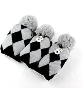 img 3 attached to 🧦 Vintage Pom Pom Sock Headcover Set - Knit 3 Pieces in Gray & Black - Brand New