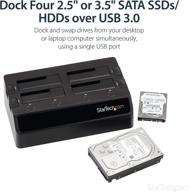 📁 startech sdock4u33 - 4 bay usb 3.0 hard drive docking station with uasp, supports 2.5" and 3.5" sata ssd hdd, multiple external hard drive dock (quad bay, black) логотип