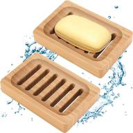 🧼 bamboo soap dish 2 pack: rustic bar soap holder for sink, shower, and kitchen logo