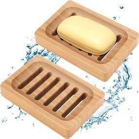 img 4 attached to 🧼 Bamboo Soap Dish 2 Pack: Rustic Bar Soap Holder for Sink, Shower, and Kitchen