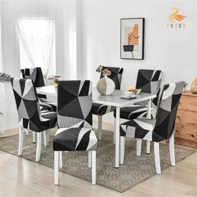img 3 attached to 🪑 Dining Room Chair Covers Set of 4 - Yexez Stretchable Washable Removable Kitchen Chair Slipcovers Protector for Dining Room, Hotel, Ceremony with Geometric Space-3 Design
