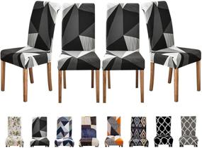 img 4 attached to 🪑 Dining Room Chair Covers Set of 4 - Yexez Stretchable Washable Removable Kitchen Chair Slipcovers Protector for Dining Room, Hotel, Ceremony with Geometric Space-3 Design