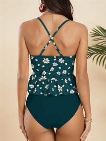 img 2 attached to 👙 Ferbía Women's Falbala Bikini Set with Halter Neckline - High Waisted Swimsuit 2 Piece Ruffle Tummy Control Peplum Tankini with Spaghetti Straps