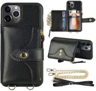 lameeku iphone 11 pro wallet case: stylish crossbody purse with card holder, 📱 zipper closure, and wrist strap - compatible with iphone 11 pro 5.8 inch, black logo