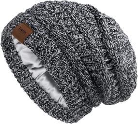 img 3 attached to 🧥 Satin Lined Winter Beanie Hats for Women & Men - Cable Knit Beanie with Silk Lining, Thick Chunky Cap, Soft Slouchy Warm Hat