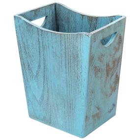 img 4 attached to 🗑️ Honest Wood Trash Can: Stylish Rustic Farmhouse Wastebasket Bin with Handle - Suitable for Living Room, Bedroom, Bathroom, Kitchen, Office (Blue)