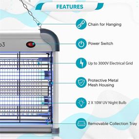 img 3 attached to 🦟 Triango3 Bug Zapper Indoor - Powerful 3000V Fly Traps for Indoors - Electric Mosquito and Fly Zapper - Blue Light 20W Bulbs - Removable Washable Tray - Extra Long Cable